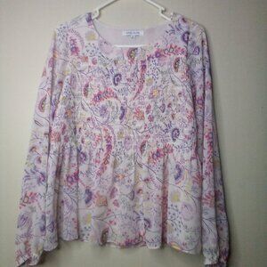 Rose & Olive Blouse Shirt XS Women Long Sleeve Elastic Bust Floral Colorful